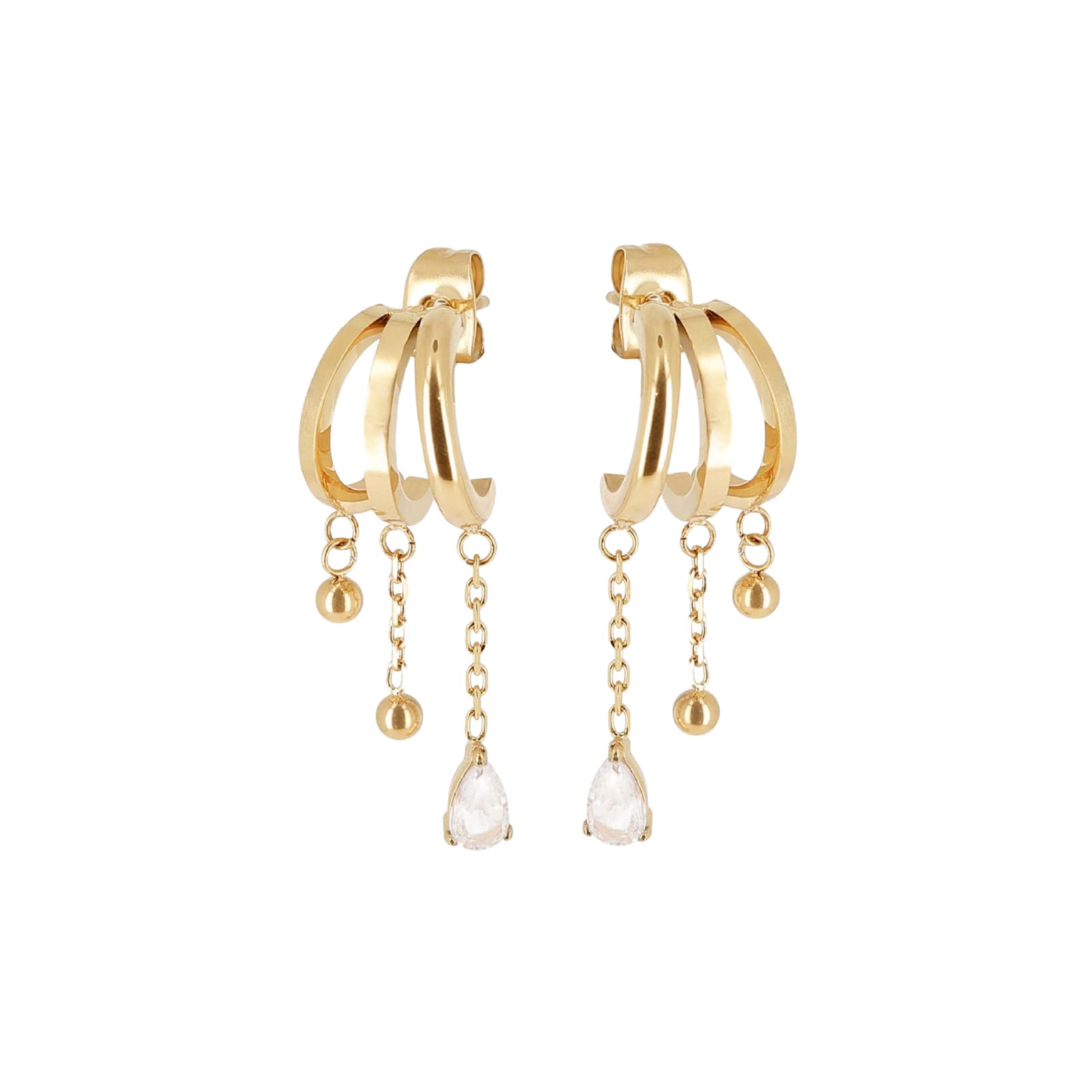 Orecchini pendenti ZAG Bijoux acciaio oro con sfere e zirconi MISURA UNICA