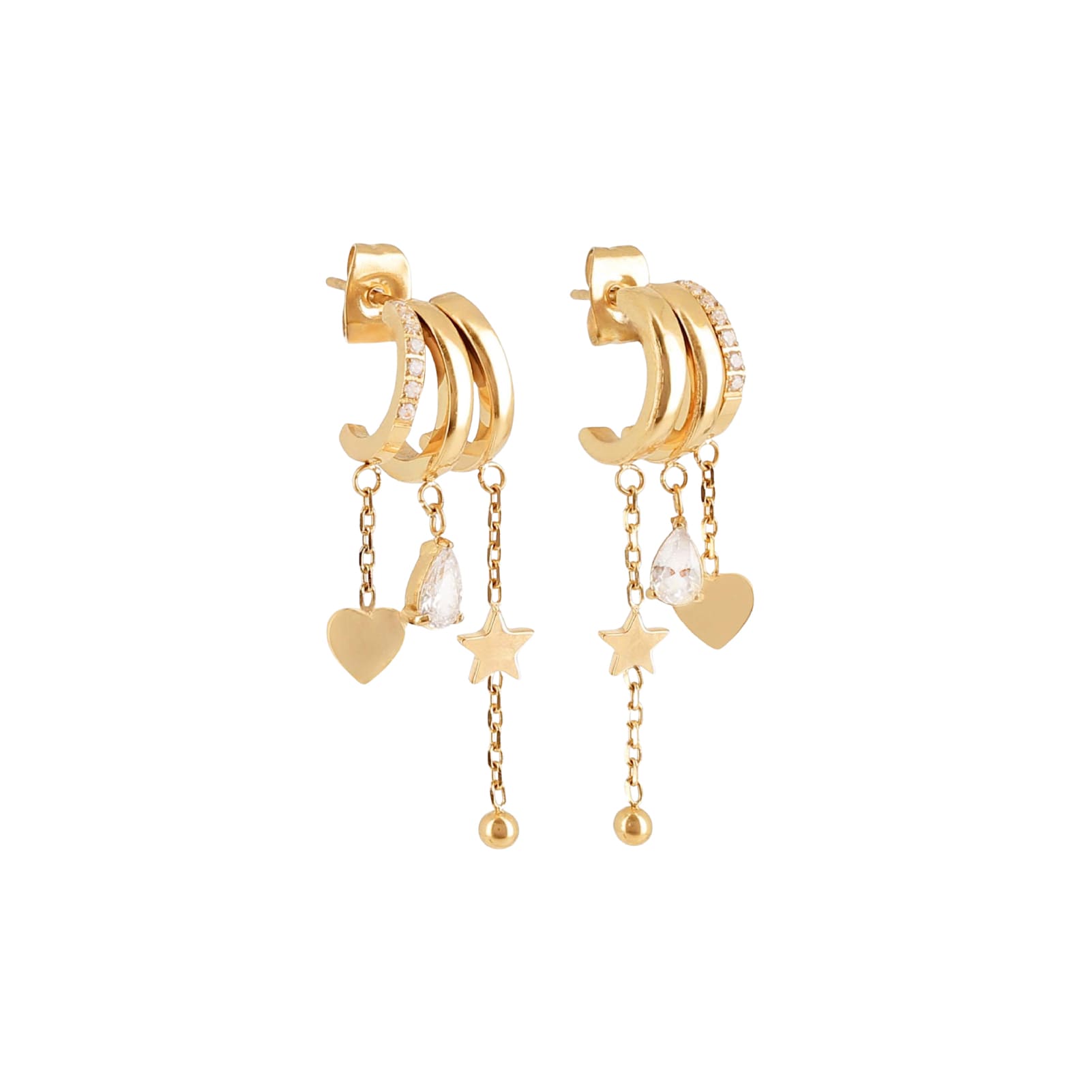 Orecchini pendenti ZAG Bijoux acciaio oro con cuori e stelle MISURA UNICA