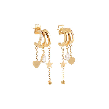 Orecchini pendenti ZAG Bijoux acciaio oro con cuori e stelle MISURA UNICA