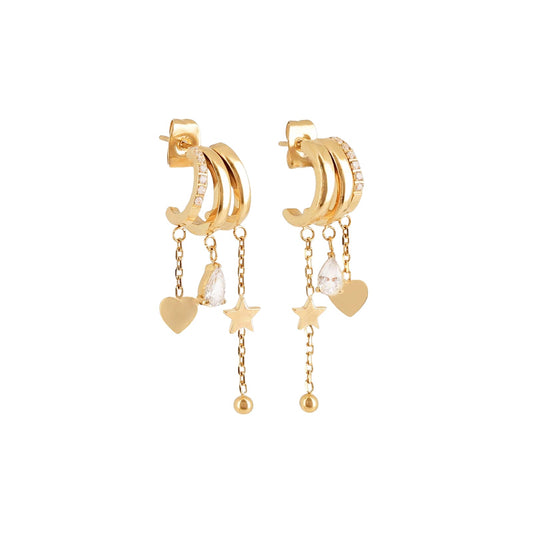 Orecchini pendenti ZAG Bijoux acciaio oro con cuori e stelle MISURA UNICA