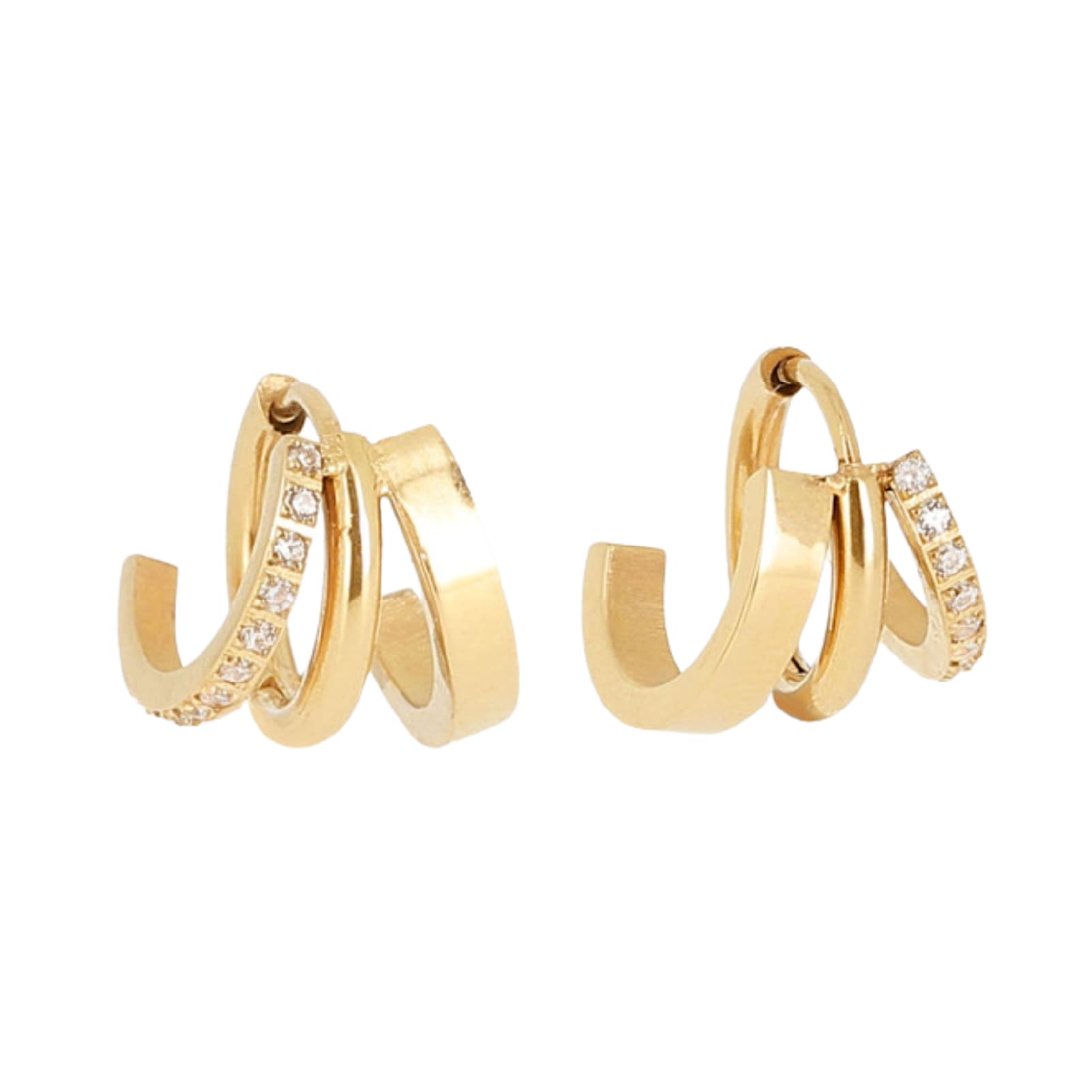 Orecchini a cerchio ZAG Bijoux acciaio oro tre cerchi zirconi MISURA UNICA