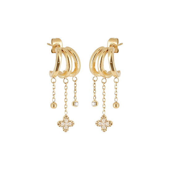 Orecchini pendenti ZAG Bijoux acciaio oro trifoglio e sfere MISURA UNICA