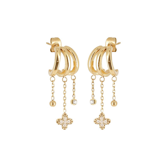 Orecchini pendenti ZAG Bijoux acciaio oro trifoglio e sfere MISURA UNICA