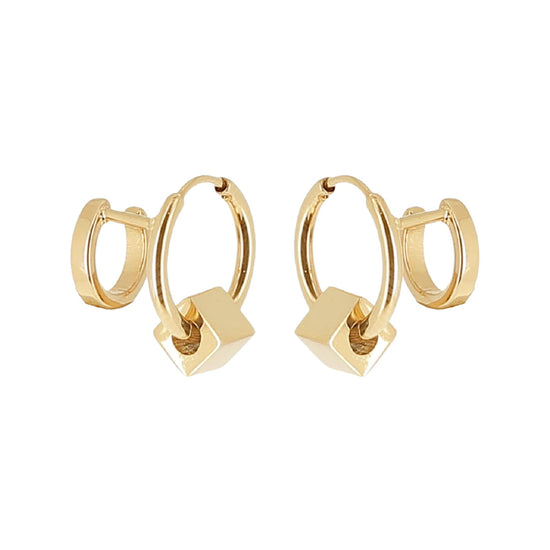 Orecchini a cerchio ZAG Bijoux in acciaio dorato con cubo MISURA UNICA