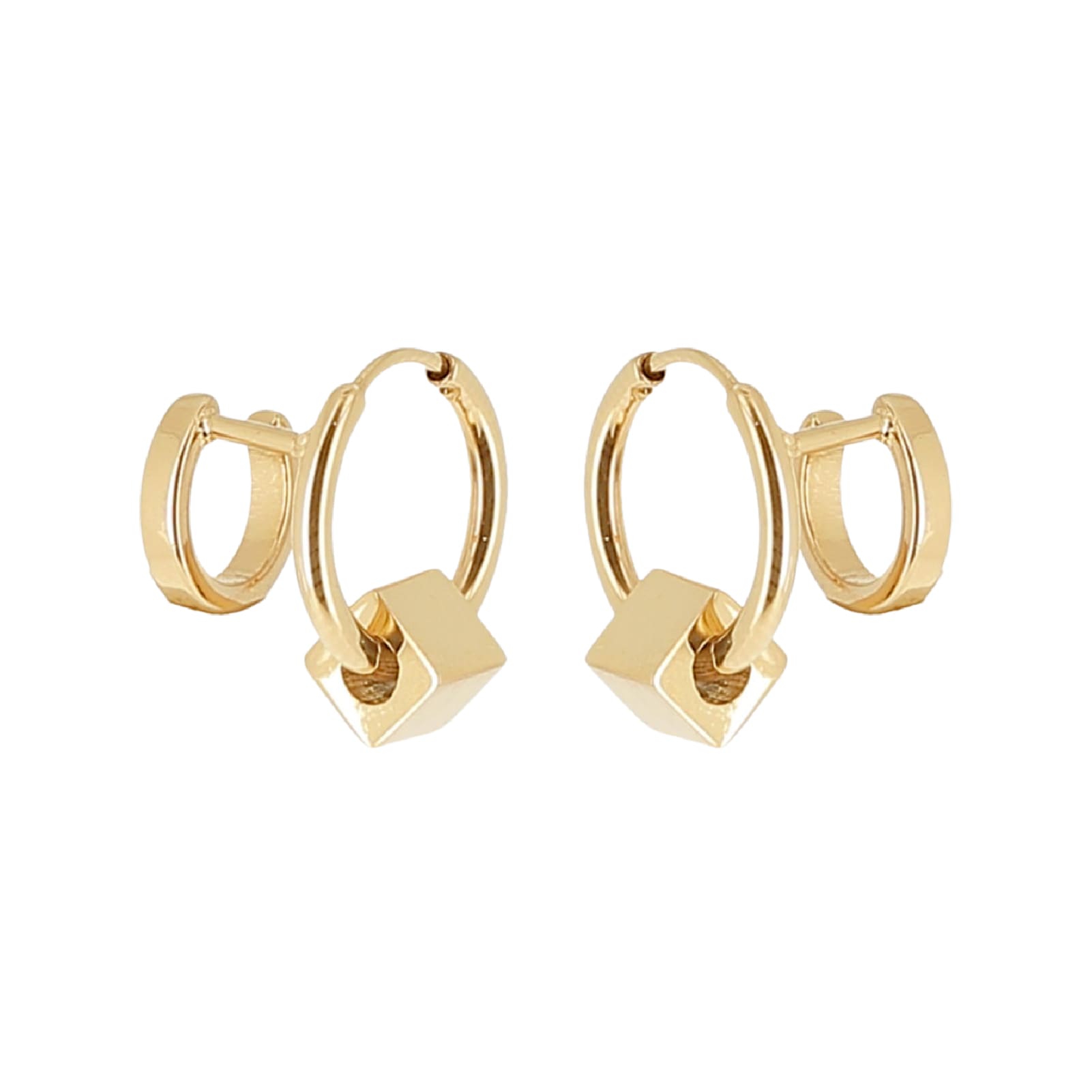 Orecchini a cerchio ZAG Bijoux in acciaio dorato con cubo MISURA UNICA