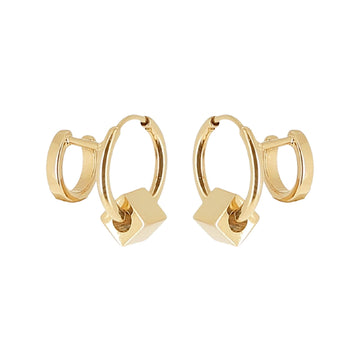 Orecchini a cerchio ZAG Bijoux in acciaio dorato con cubo MISURA UNICA