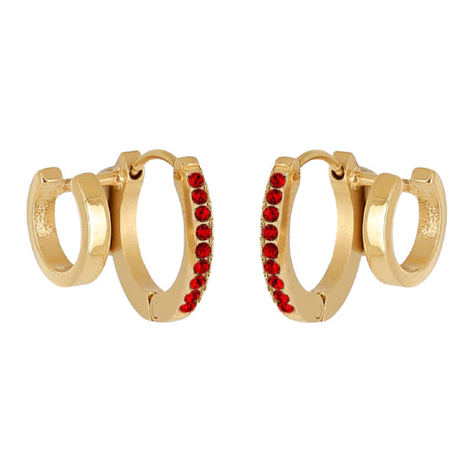 Orecchini a cerchio ZAG Bijoux acciaio oro con zirconi rossi MISURA UNICA