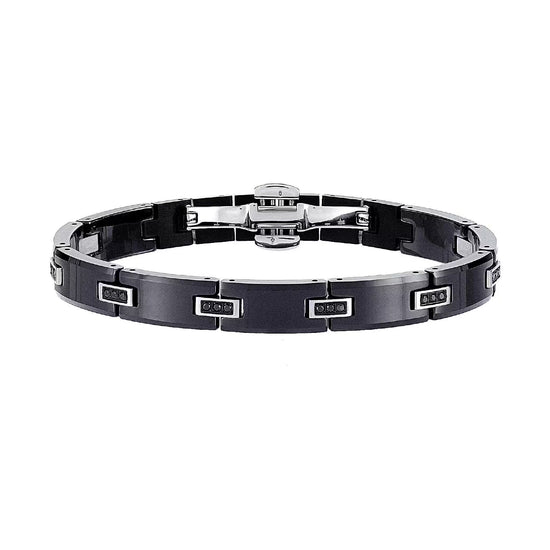 Bracciale uomo Zancan in acciaio con pvd nero con cristalli 21 cm