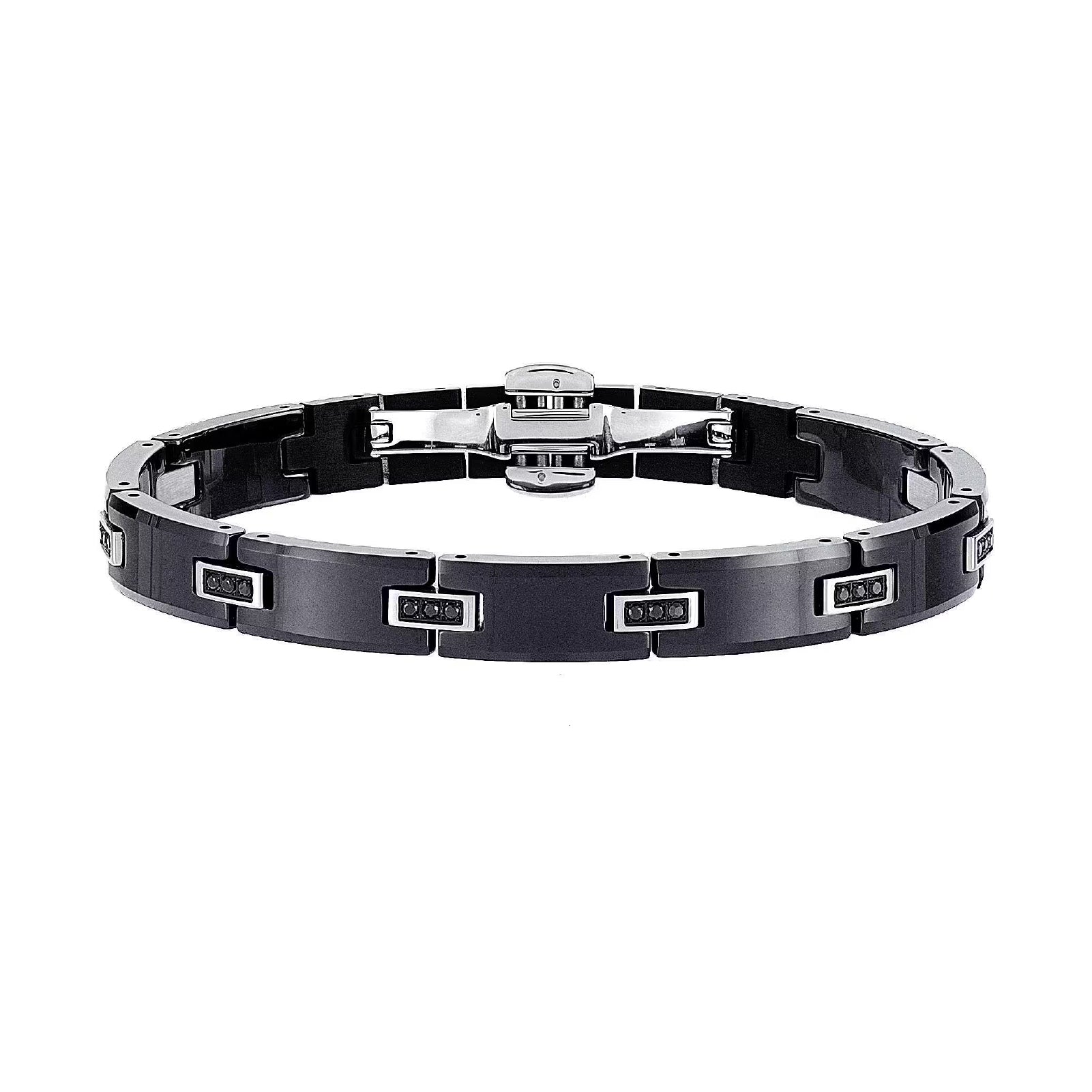 Bracciale uomo Zancan in acciaio con pvd nero con cristalli 21 cm