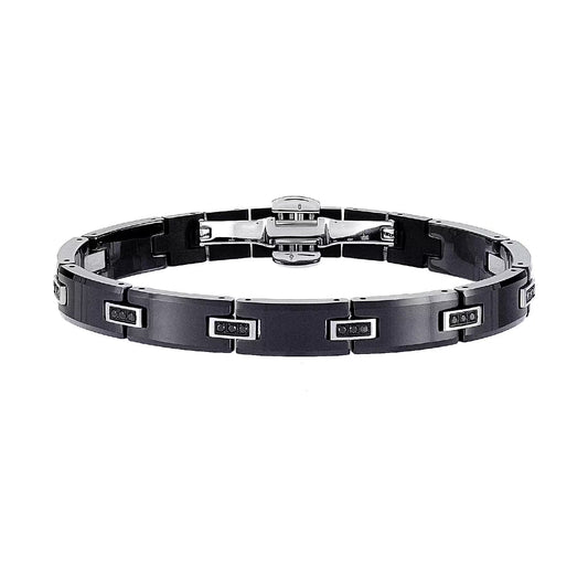Bracciale uomo Zancan in acciaio con pvd nero con cristalli 21 cm