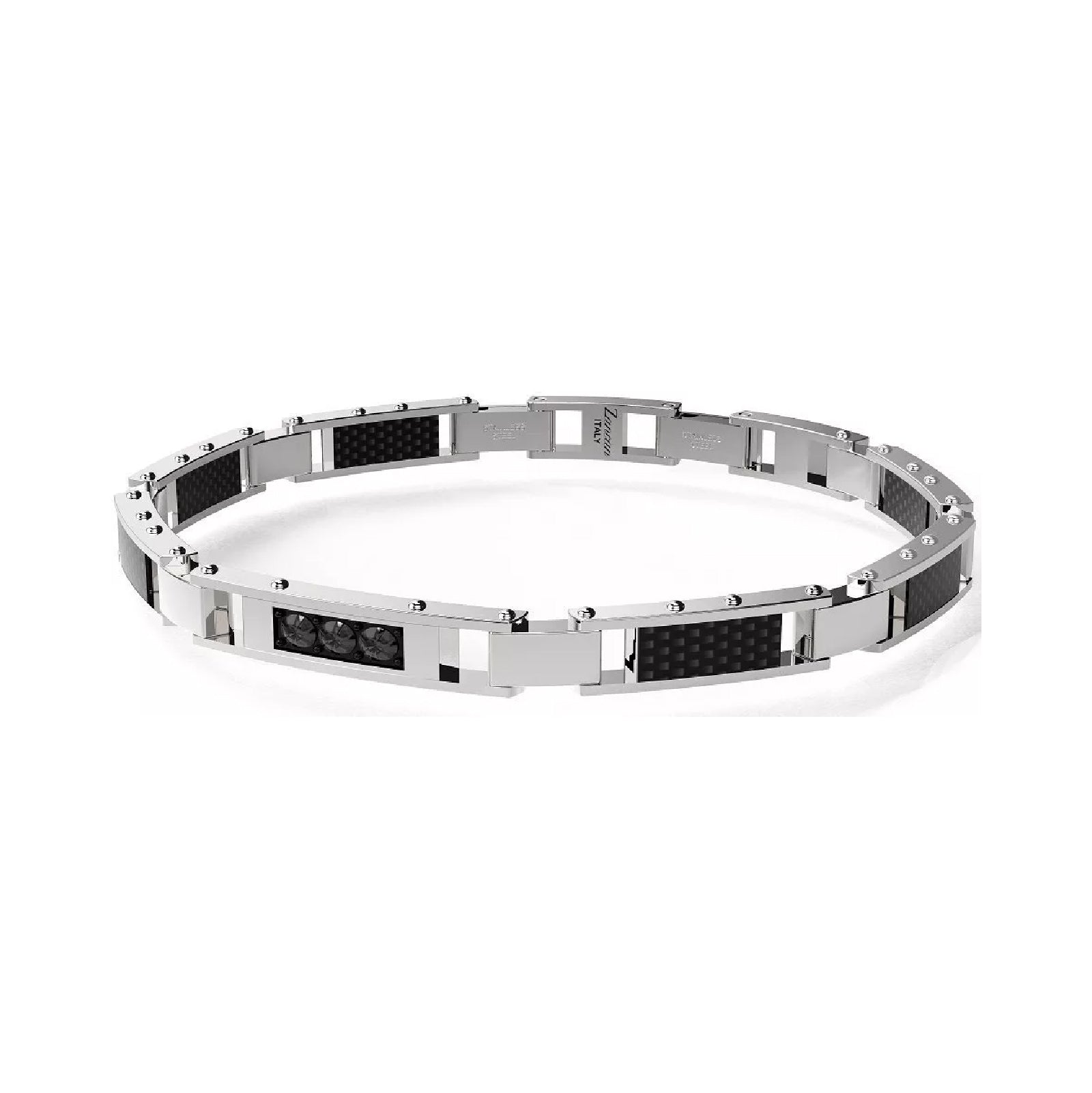Bracciale uomo Zancan in acciaio con pvd nero 3 zirconi neri 21 cm