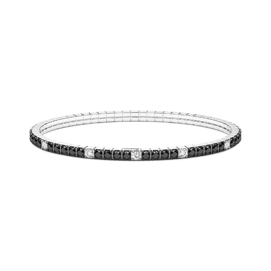 Bracciale elastico tennis Zancan argento zirconi bianchi neri 18 cm