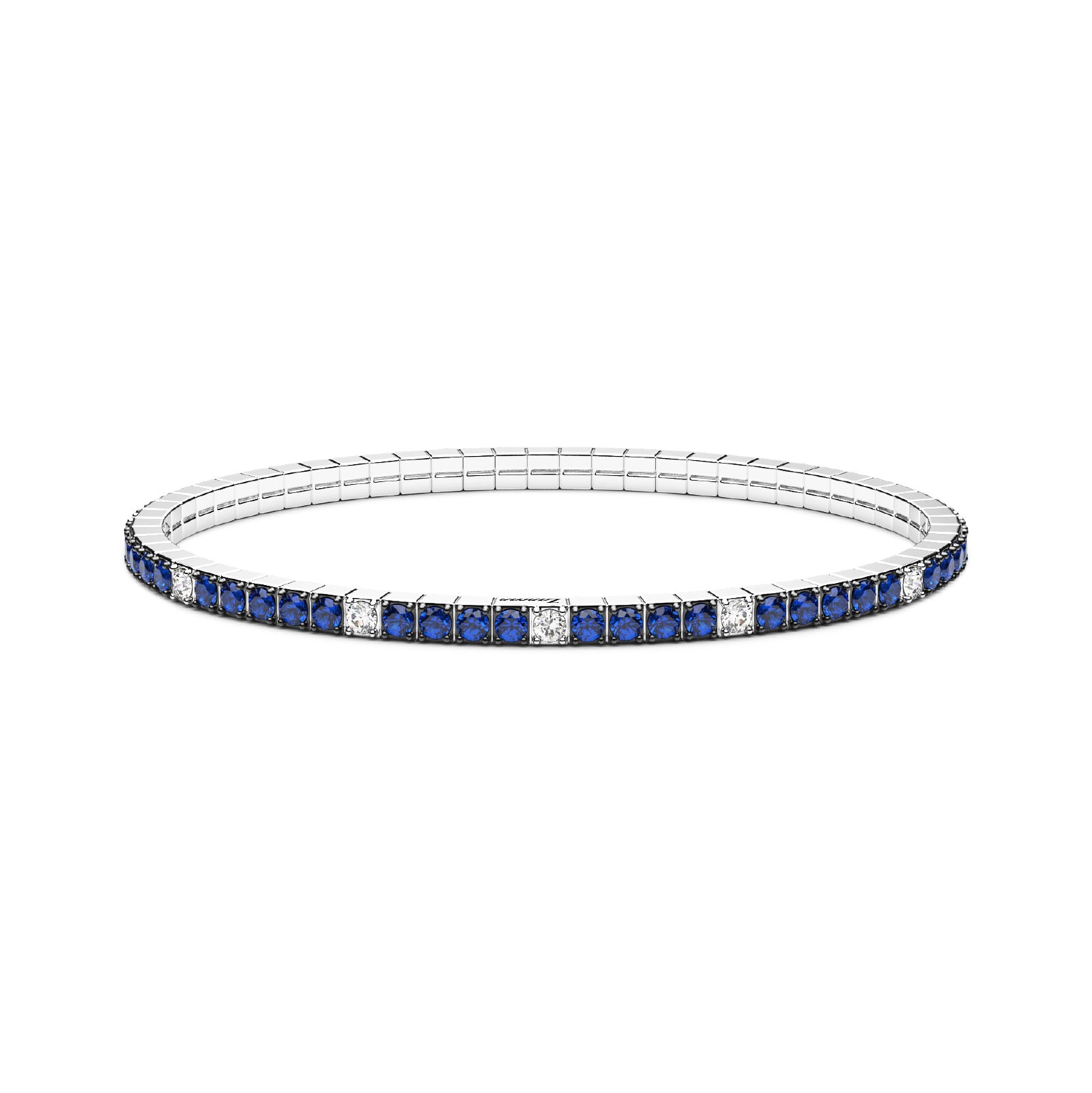 Bracciale elastico tennis Zancan argento zirconi bianchi e blu 18 cm