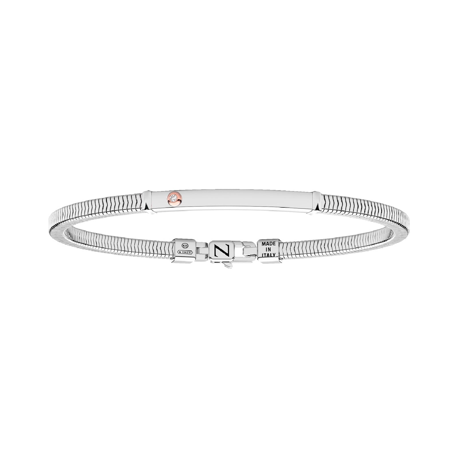Bracciale Zancan in argento targa con oro rosa e zirconi 21 cm