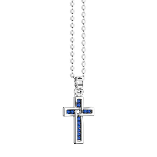 Collana da uomo Zancan in argento con croce e spinelli blu MISURA UNICA