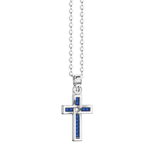 Collana da uomo Zancan in argento con croce e spinelli blu MISURA UNICA