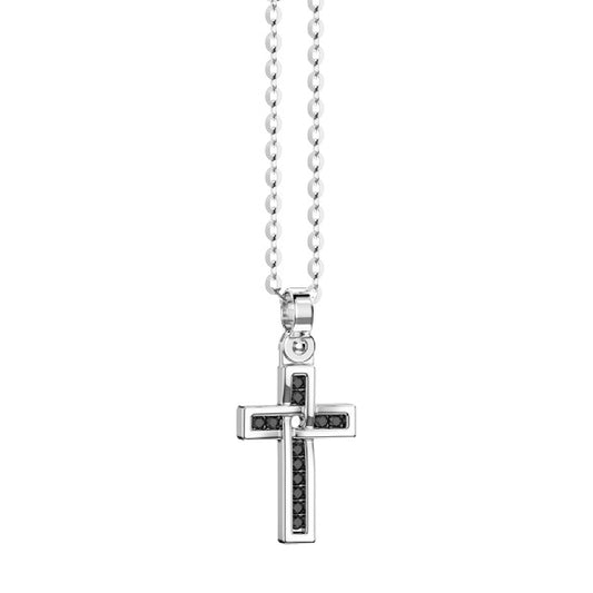 Collana da uomo Zancan in argento con croce e spinelli neri MISURA UNICA