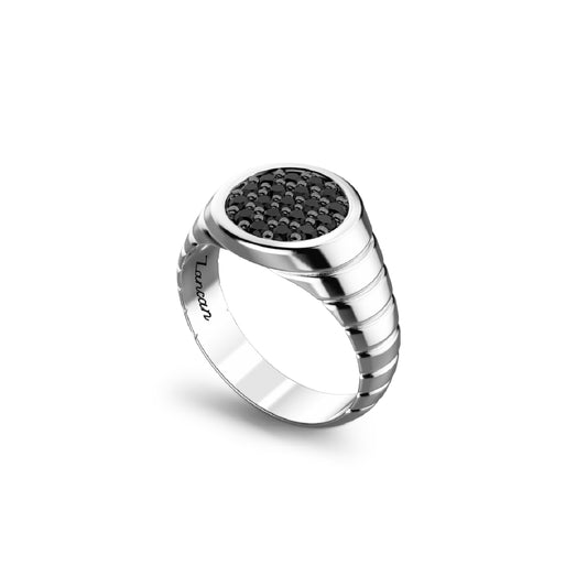 Anello chevalier Zancan in argento 925 con pietre nere ZA.EXA174