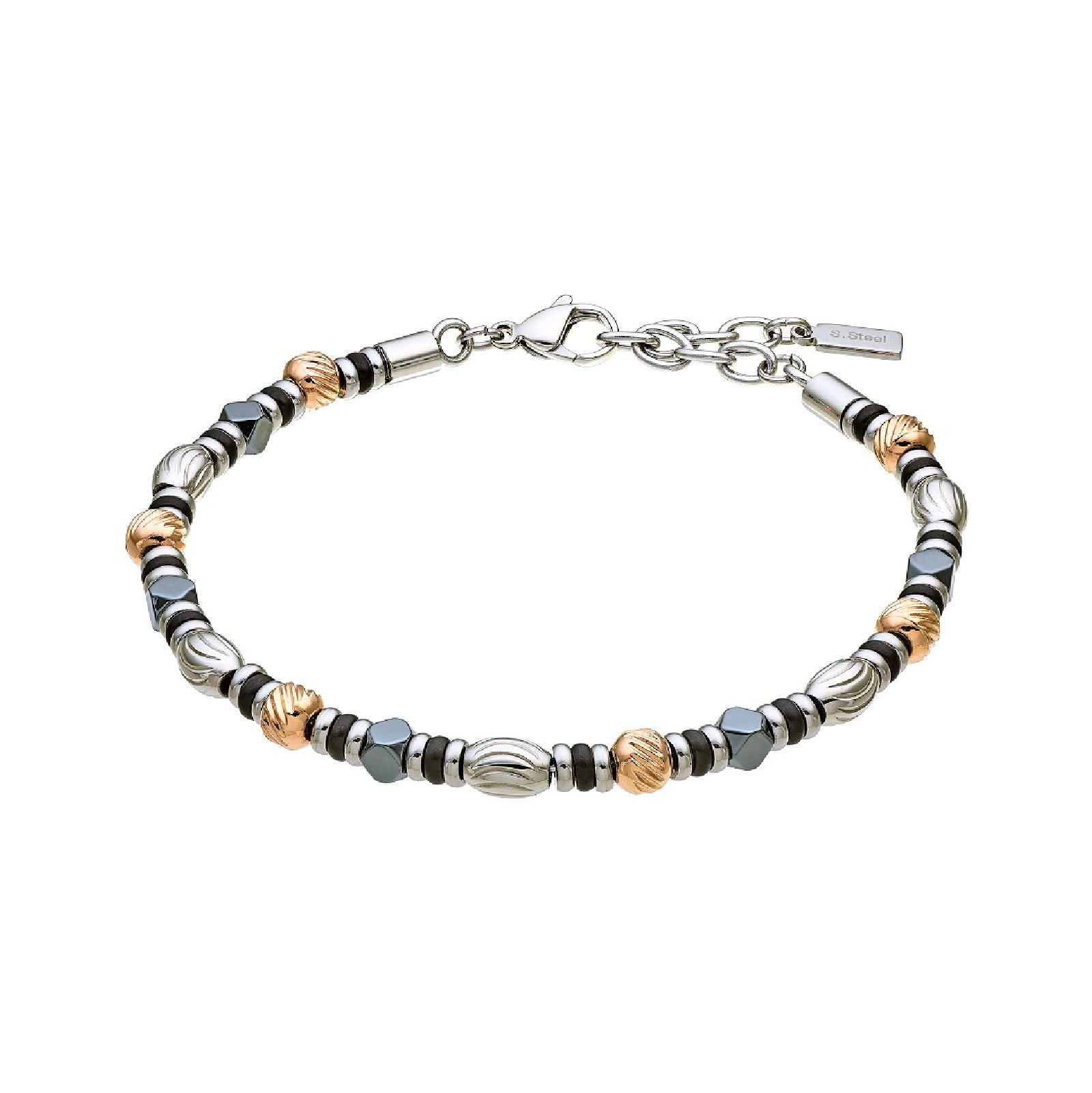 Bracciale da uomo Zancan in acciaio con boules rigate Regolabile 20-23 cm