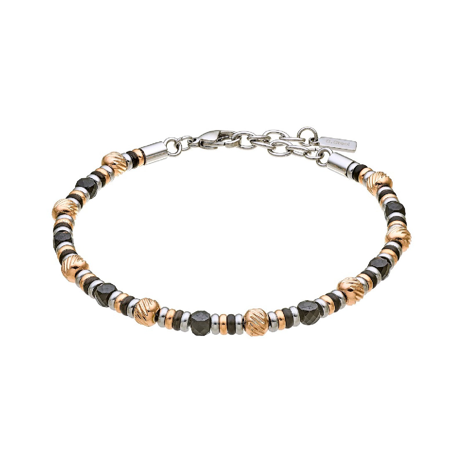 Bracciale da uomo Zancan in acciaio bicolor boules e sferette Regolabile 20-23 cm