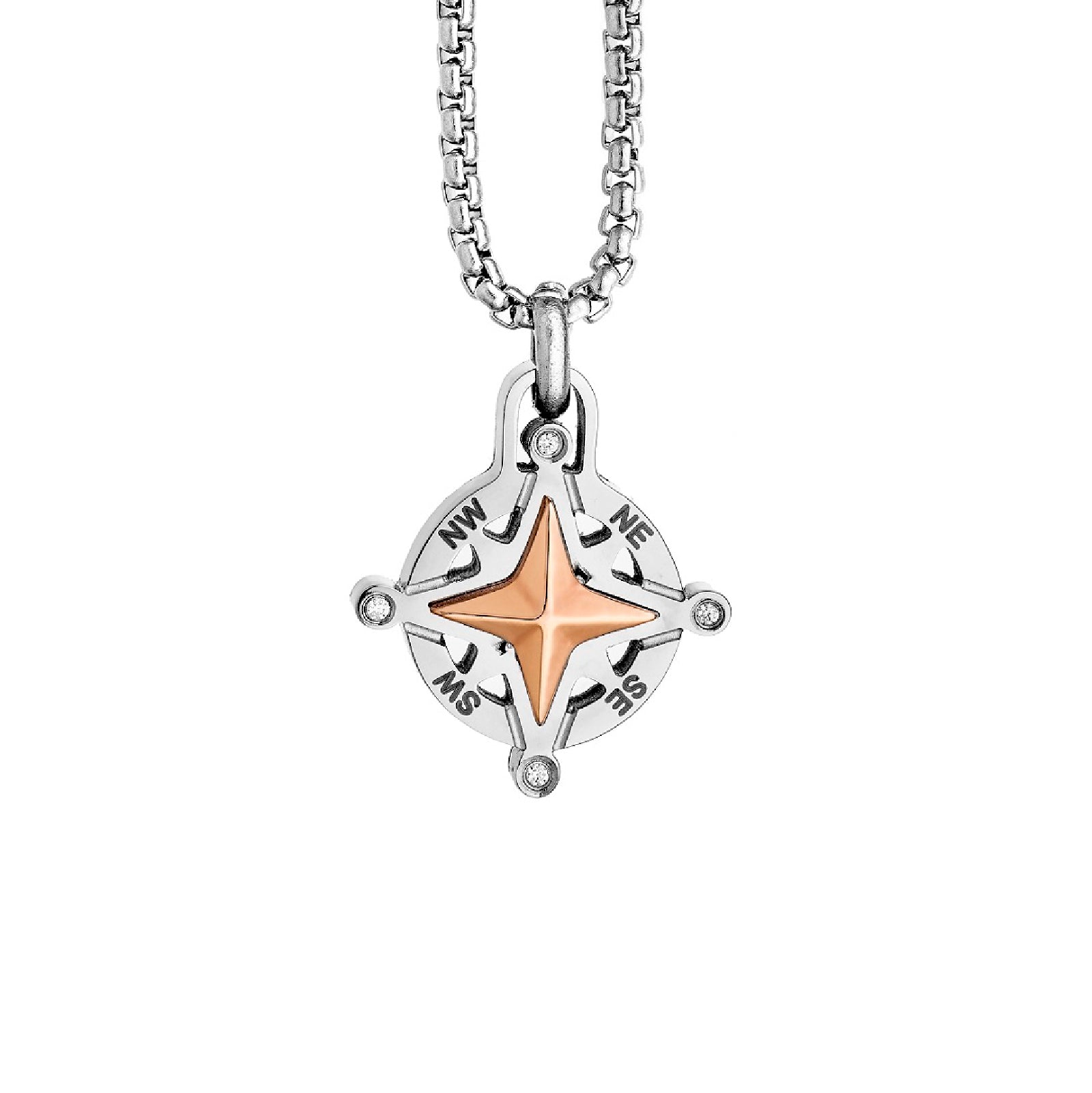 Collana da uomo Zancan in acciaio ciondolo rosa dei venti MISURA UNICA