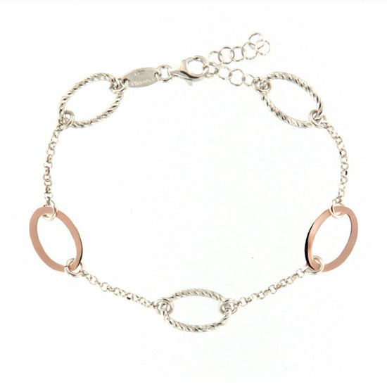 Bracciale donna Fraboso argento bicolor rosé 5 maglie ovali