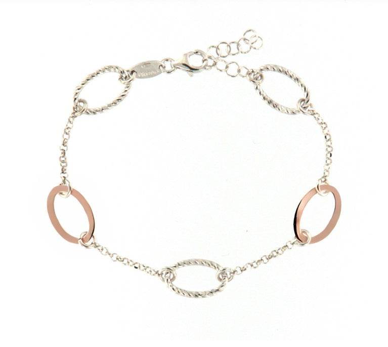 Bracciale donna Fraboso argento bicolor rosé 5 maglie ovali