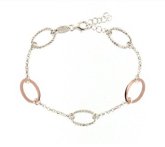 Bracciale donna Fraboso argento bicolor rosé 5 maglie ovali