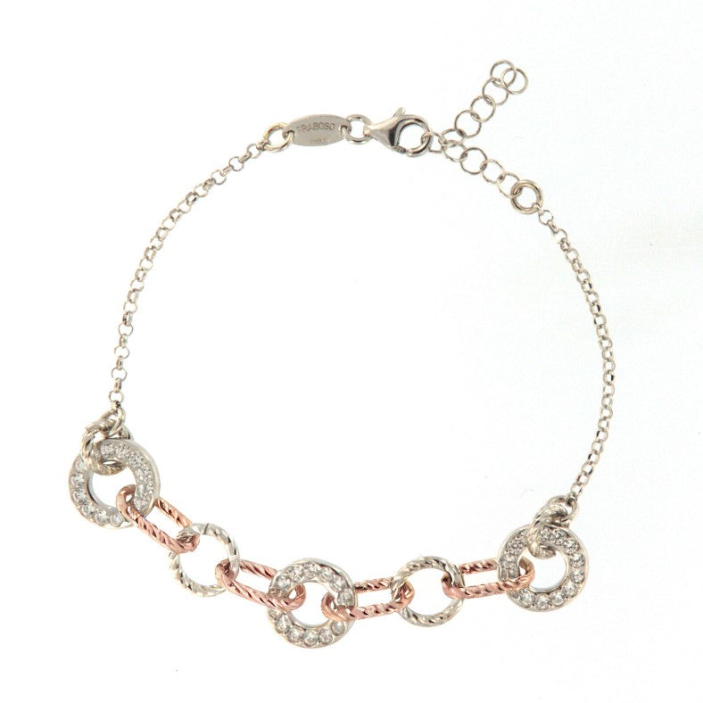 Bracciale donna Fraboso argento bicolor rosé con centrale