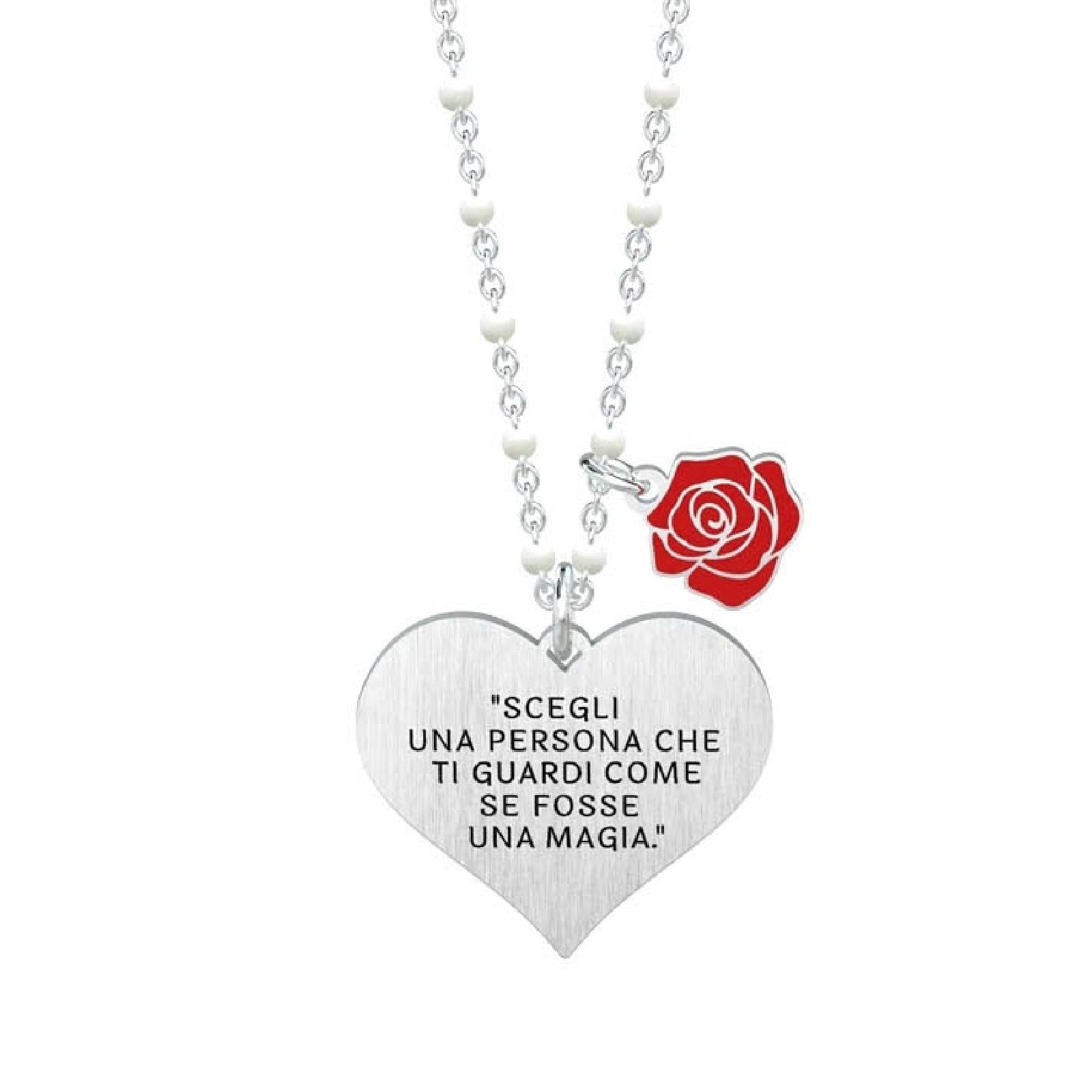 KIDULT Collana In Acciaio 316L Con Ciondolo Frida Kahlo - Cuori E Cristalli, Ipoallergenica, Regalo Significativo
