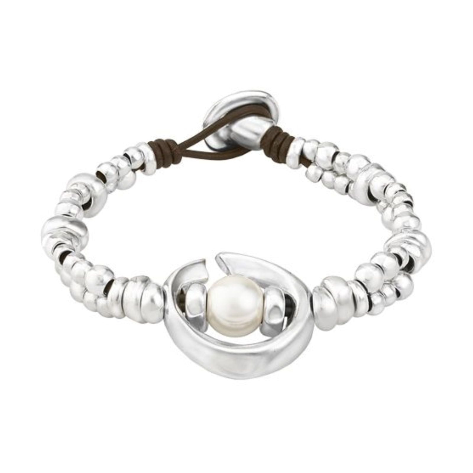 Uno De 50 Bracciale Rigido Donna In Argento Placcato "Goteando" Con Pietre Irregolari - Fatto A Mano, Certificato Di Autenticità
