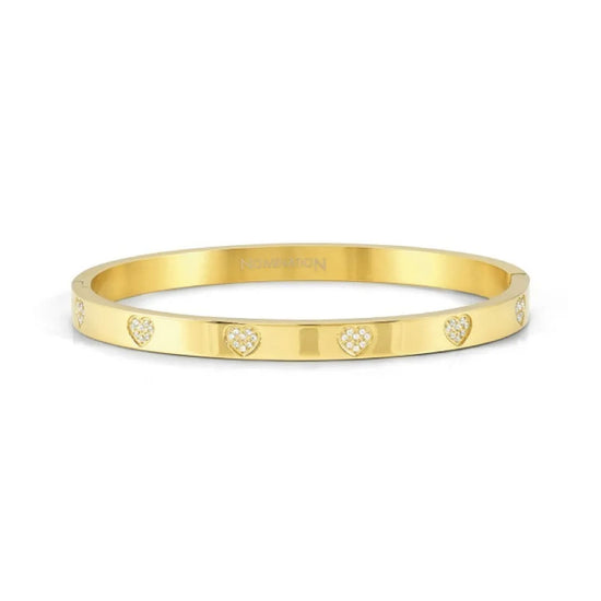 Bracciale Nomination Pretty Bangle in acciaio pvd oro e cuori 19 cm