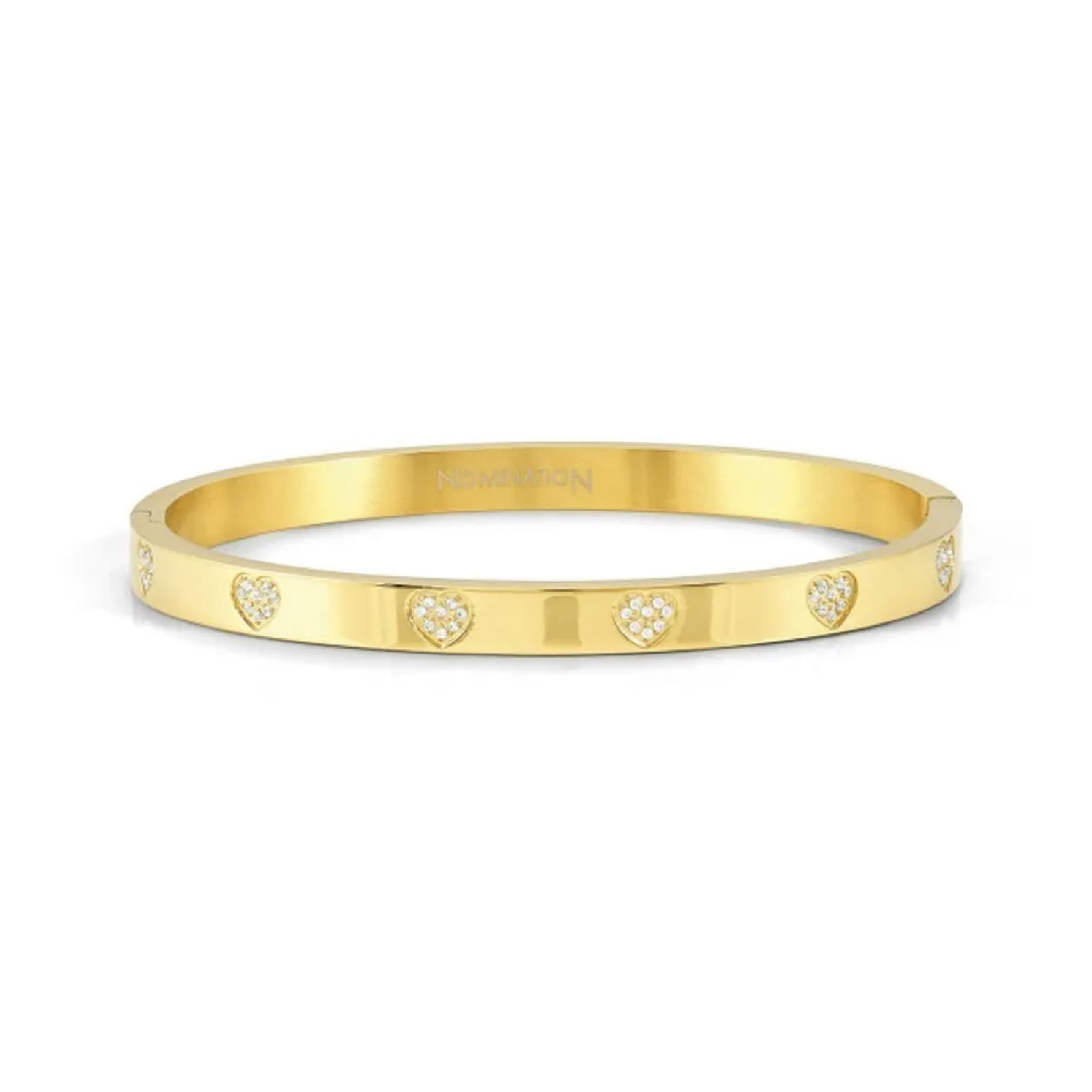 Bracciale Nomination Pretty Bangle in acciaio pvd oro e cuori 19 cm
