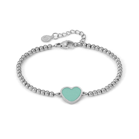 Bracciale Nomination sfere in acciaio cuore con smalto verde Regolabile 15-18 cm