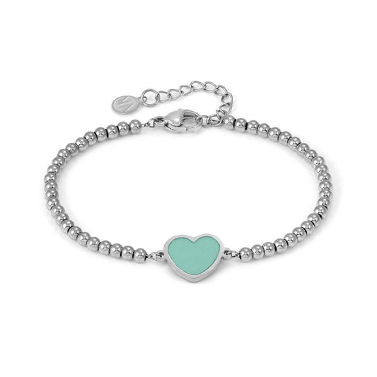 Bracciale Nomination sfere in acciaio cuore con smalto verde Regolabile 15-18 cm