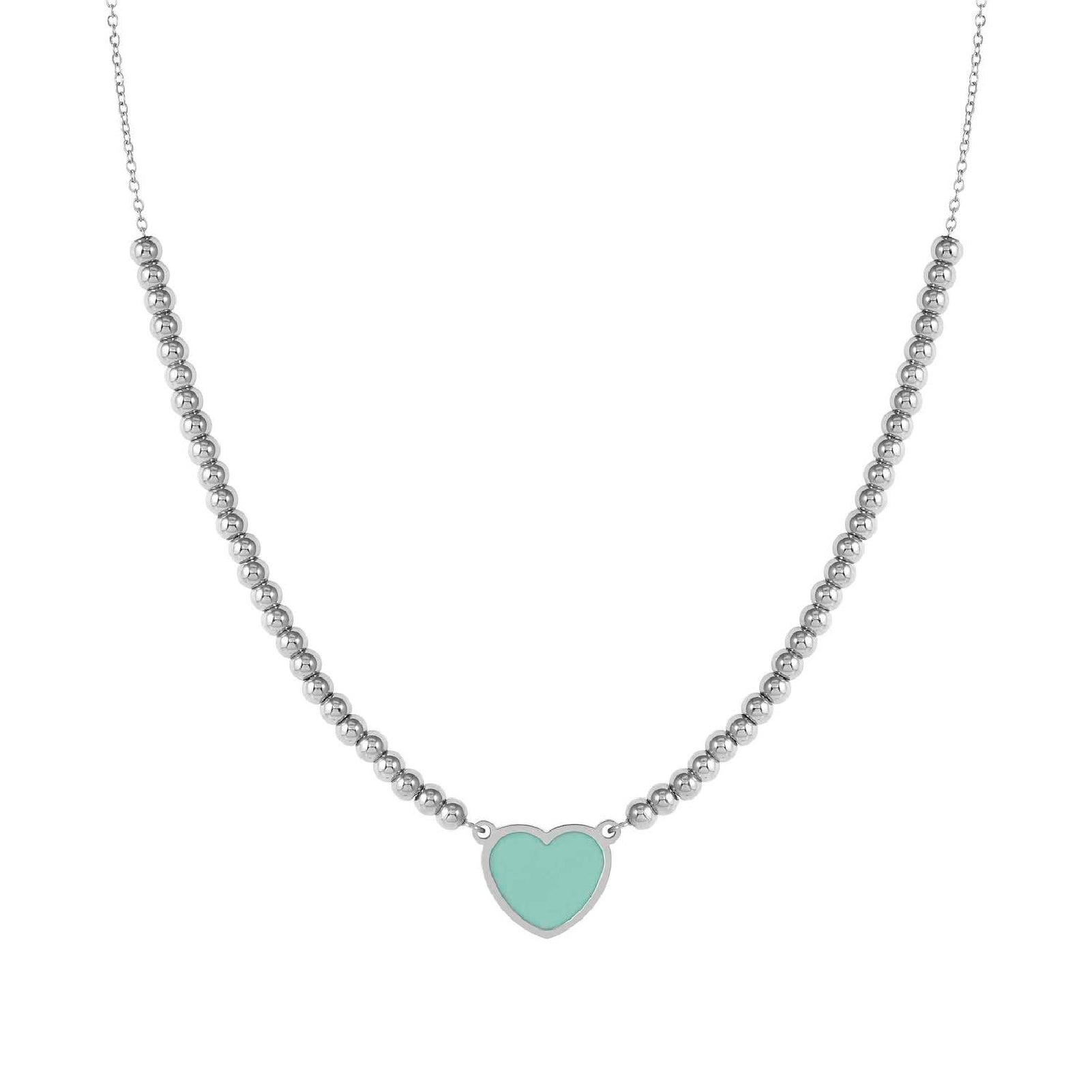 Collana Nomination sfere in acciaio cuore con smalto verde MISURA UNICA
