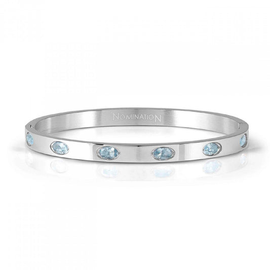 Bangle Nomination in acciaio con 6 zirconi ovali celeste S