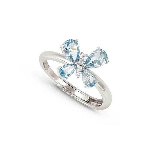 Anello Nomination in argento con farfalla di zirconi celesti Regolabile dalla 11 alla 17