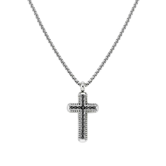 Collana catena Nomination in acciaio e zirconi neri croce MISURA UNICA