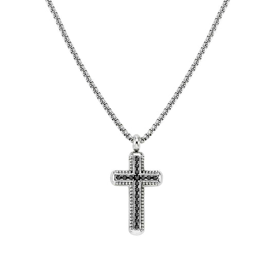 Collana catena Nomination in acciaio e zirconi neri croce MISURA UNICA