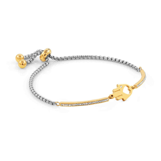 Bracciale acciaio oro Nomination Milleluci donna con Mano Fatima e zirconi 028006-001-1