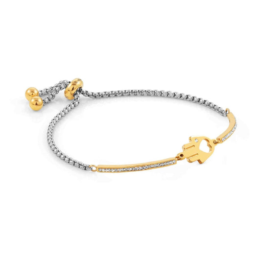 Bracciale acciaio oro Nomination Milleluci donna con Mano Fatima e zirconi 028006-001-1