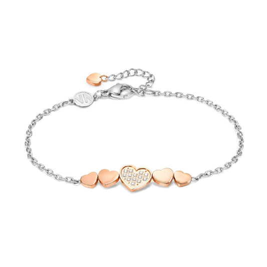 Bracciale acciaio oro rosa Nomination Miss Trendy donna con cuori e zirconi 029300-005-1