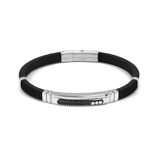 Bracciale Nomination in acciaio e caucciù nero da uomo 21 cm