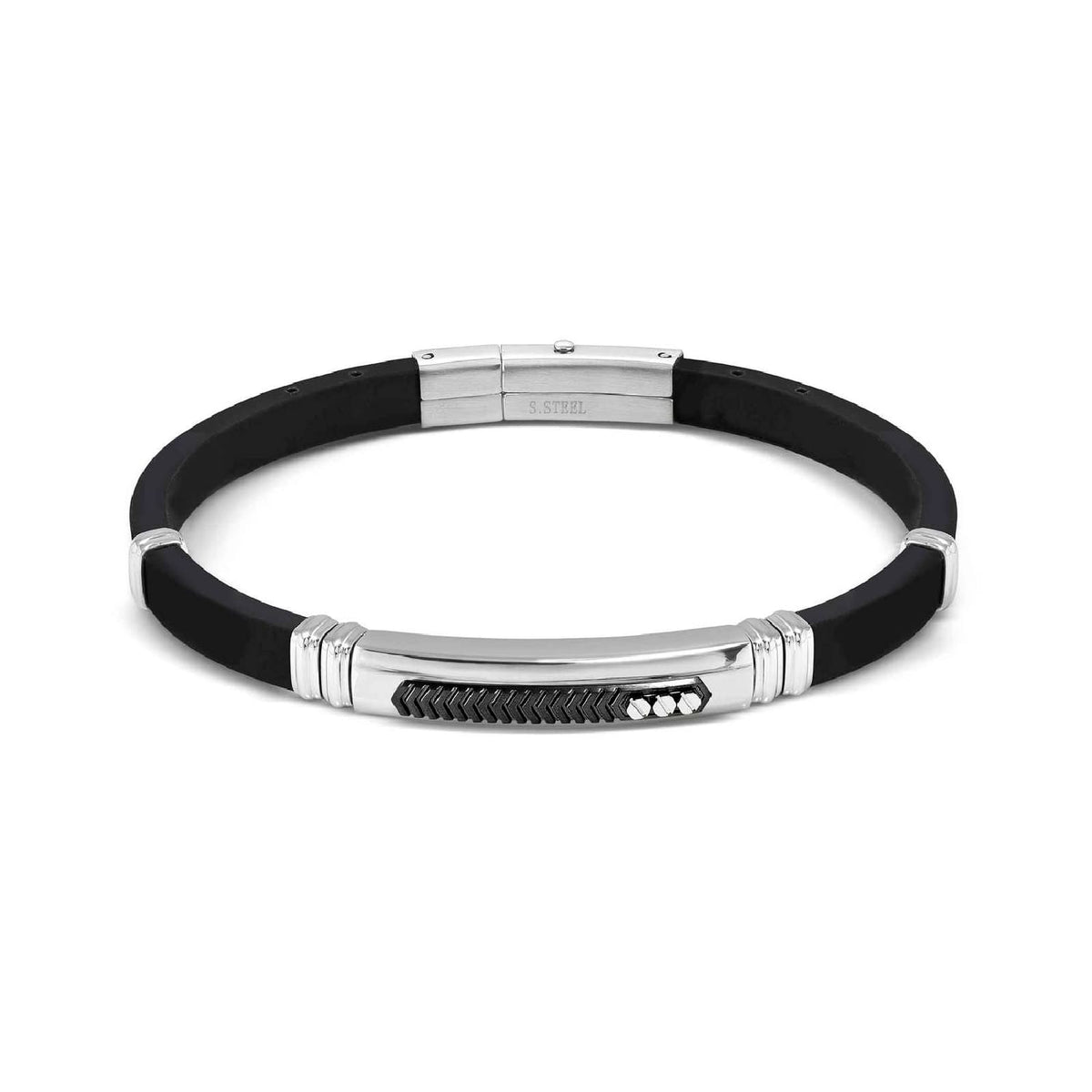 Bracciale Nomination in acciaio e caucciù nero da uomo 21 cm