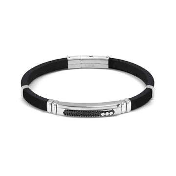 Bracciale Nomination in acciaio e caucciù nero da uomo 21 cm