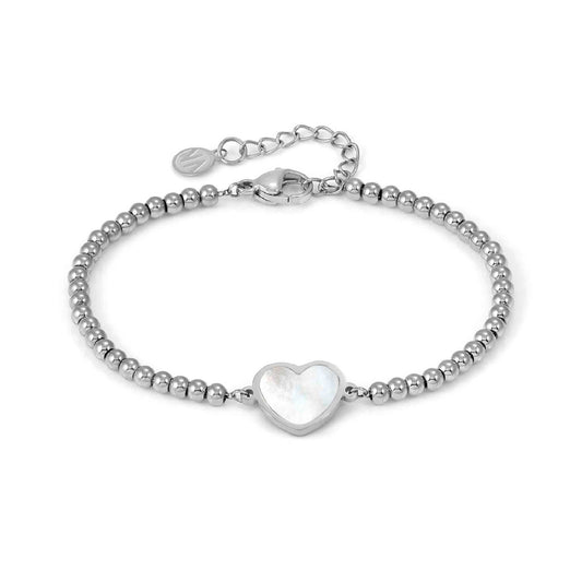 Bracciale Nomination sfere in acciaio cuore in madreperla Regolabile 15-18 cm