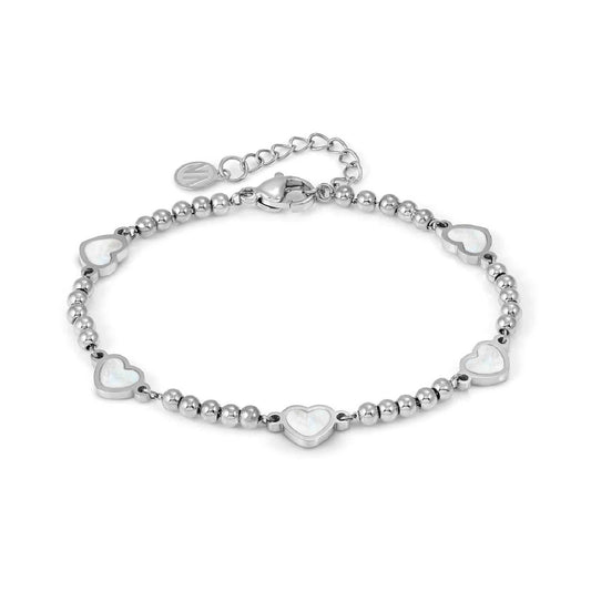 Bracciale Nomination sfere in acciaio cuori in madreperla Regolabile 15-18 cm