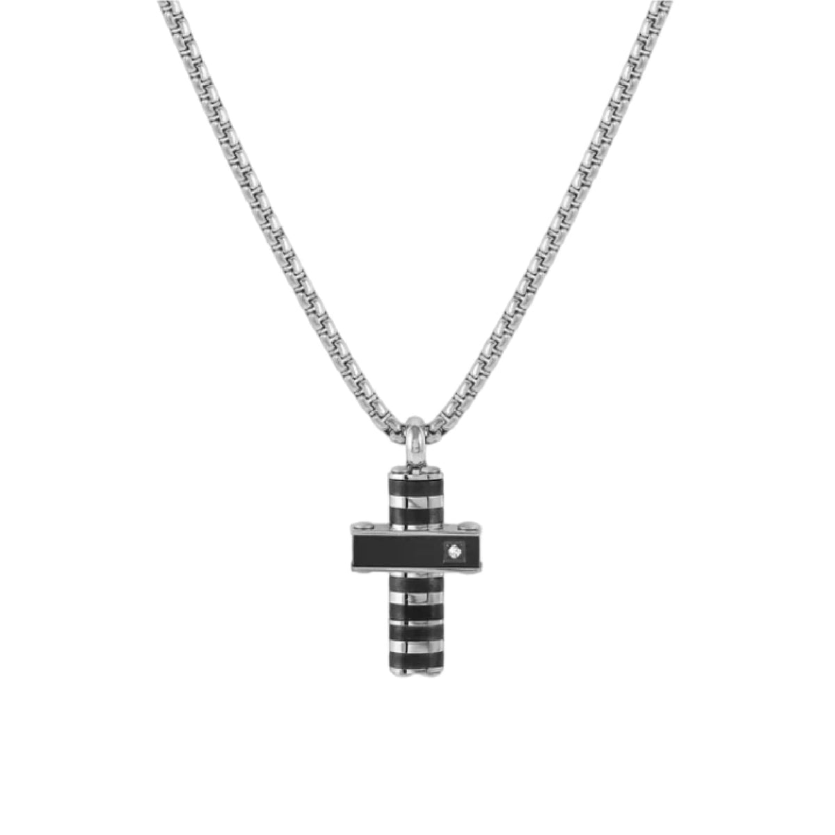 Collana catena Nomination in acciaio e diamante nero croce MISURA UNICA