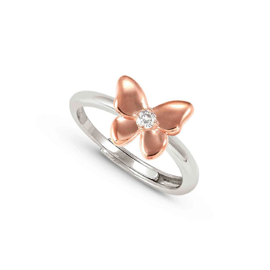 Anello Nomination in argento con farfalla rosé zirconi bianchi Regolabile dalla 11 alla 17